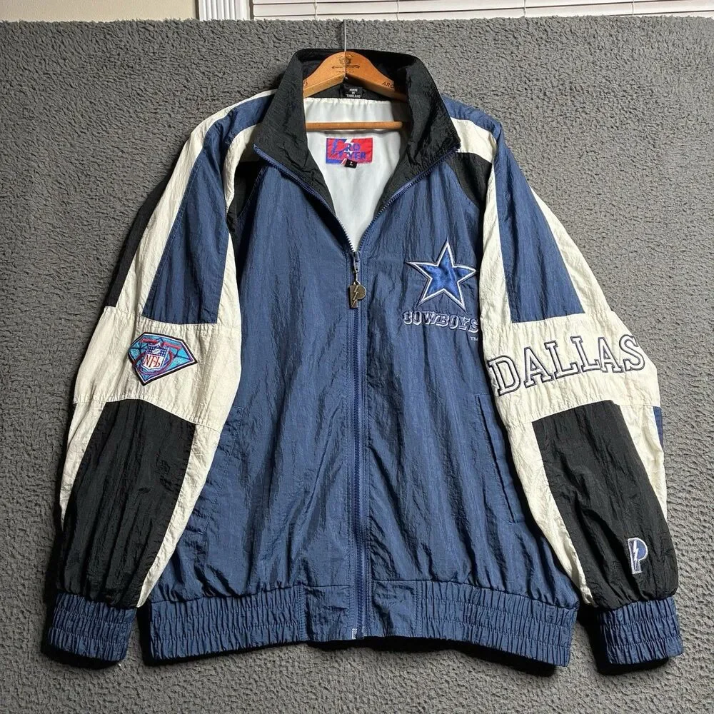 Vintage Dallas Cowboys Pro Player Jacket Windbreaker Mens Large 75th Anniversary